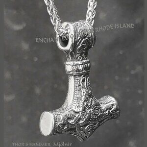 Viking Norse THOR'S HAMMER 2-Sided Stainless Steel Pendant 23" Chain Necklace